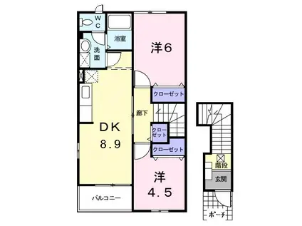 クレアール(2DK/2階)の間取り写真