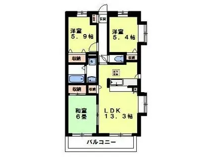 ヴァーグ壱番館(3LDK/11階)の間取り写真
