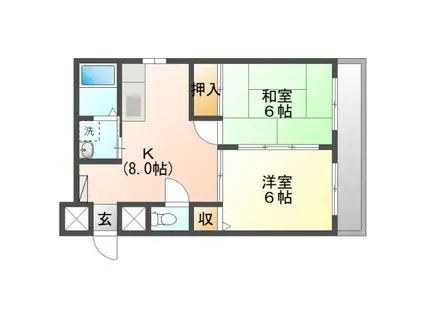 セントヒルズ和庄(2DK/4階)の間取り写真