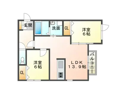 LA ウエスト(2LDK/1階)の間取り写真
