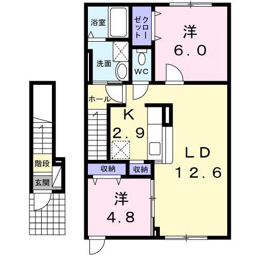パーク水明C(2LDK/2階)の間取り写真