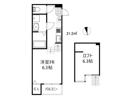 カーサ デ マーレ コウベ(1K/2階)の間取り写真