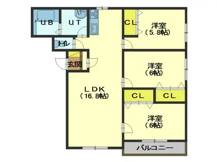 グランメール本通I(3LDK/2階)の間取り写真
