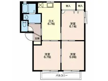 グリーンルーフB(3DK/2階)の間取り写真