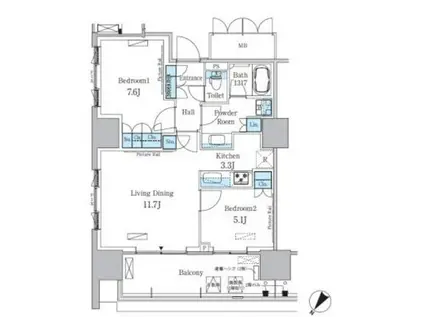 HARUMI FLAG PORT VILLAGE A棟(2LDK/10階)の間取り写真