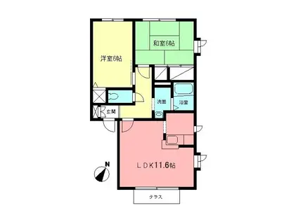 リヴェールB(2LDK/1階)の間取り写真