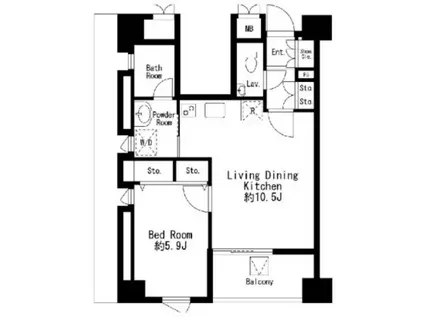 プライムアーバン日本橋茅場町(1LDK/13階)の間取り写真
