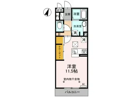 ロイジェントパークス レイクタウン B(ワンルーム/1階)の間取り写真