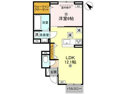 CLARIA萩(1LDK/1階)の間取り写真