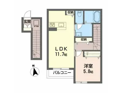 SPRING南鍛冶町II(1LDK/2階)の間取り写真