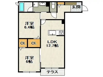 イースト VILLA 逆瀬川(2LDK/1階)の間取り写真