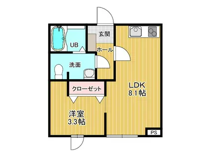 メリディアン神谷沢(1DK/1階)の間取り写真