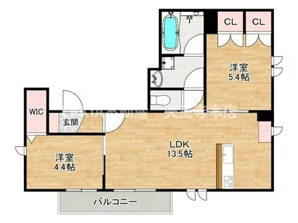 メゾン夕陽丘ノースコート(2LDK/4階)の間取り写真