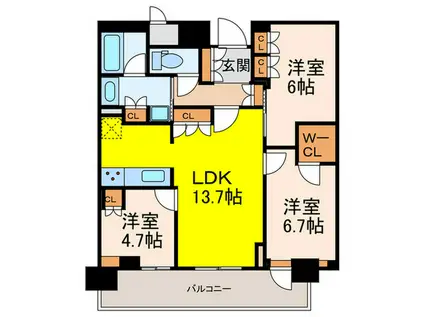 ジオタワー宝塚グランレジス(3LDK/24階)の間取り写真