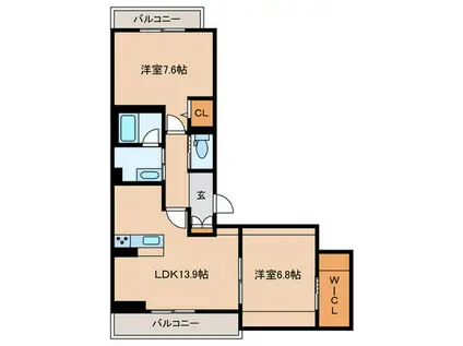 SEAGODDESS 緑ヶ丘(2LDK/2階)の間取り写真