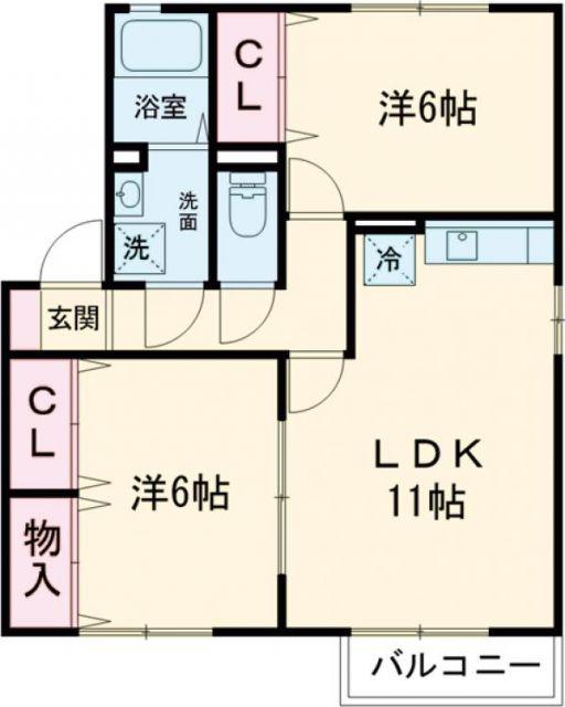 シェルクレール参番館(2LDK/2階)の間取り写真
