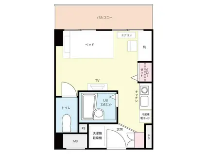 カルムイン緑地公園(ワンルーム/2階)の間取り写真