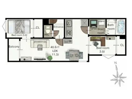 REGALEST東照宮南(2LDK/2階)の間取り写真