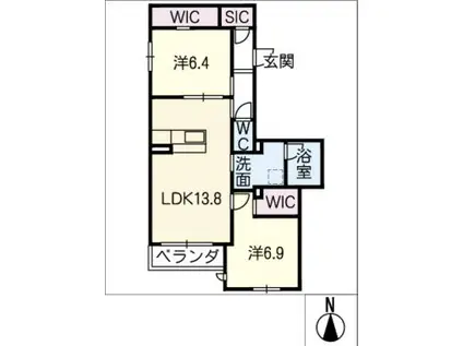 レガートS八田(2LDK/2階)の間取り写真