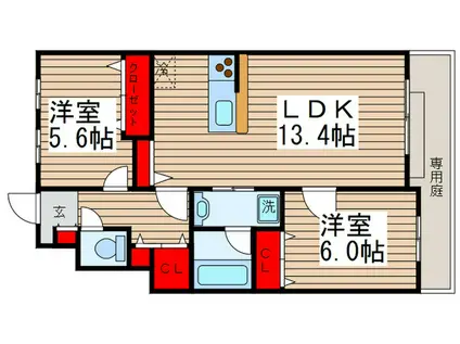 ユニヴェール(2LDK/1階)の間取り写真