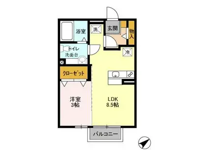 プラトリーナB(1LDK/2階)の間取り写真