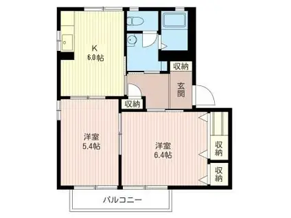 フォーレスグリーンB(2DK/2階)の間取り写真