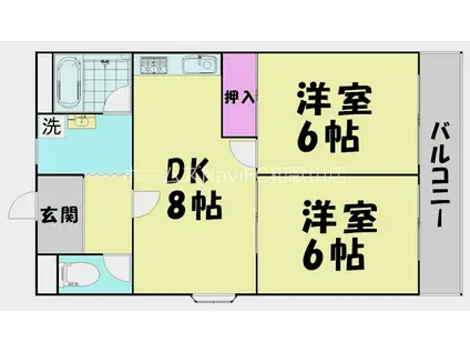 ラプラージュ松江中(2DK/1階)の間取り写真