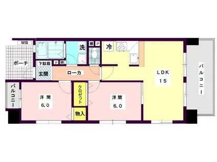 アヴァンセーヌ西新(2LDK/6階)の間取り写真