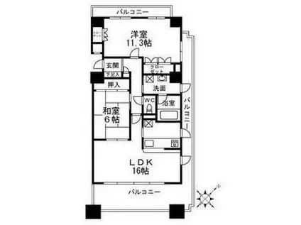 ヒルズ神戸大倉山(2LDK/2階)の間取り写真