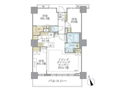 BRILLIATOWER聖蹟桜ヶ丘BLOOMINGRESIDENCE(3LDK/15階)の間取り写真