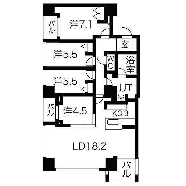 ラジェストタワー琴似(4LDK/18階)の間取り写真