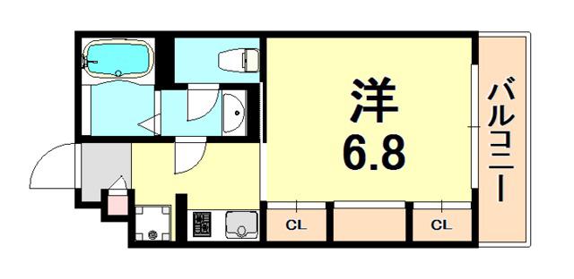 ハビテ本山中町(1K/2階)の間取り写真