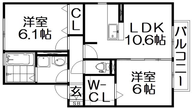 GREEN VALLEY 香里ケ丘A棟(2LDK/2階)の間取り写真