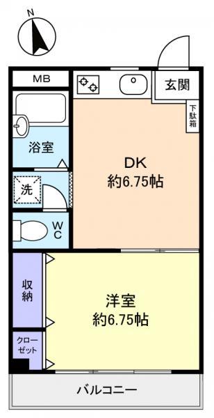 扶相ビル(1DK/2階)の間取り写真