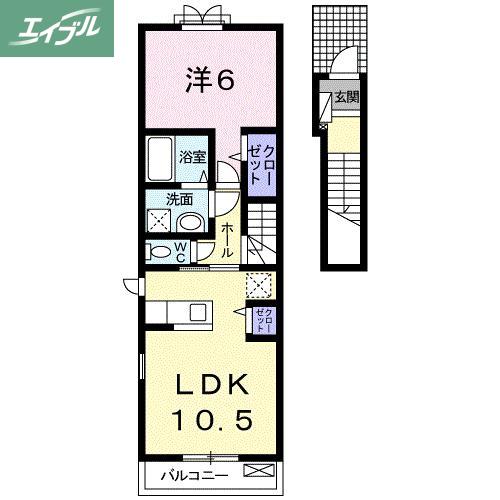 ウエストハウス(1LDK/2階)の間取り写真