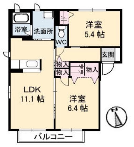 ハピネス石田(2LDK/2階)の間取り写真