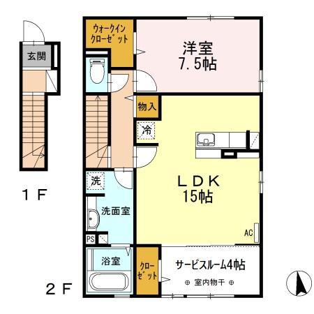 サザンクロスI(1SLDK/2階)の間取り写真