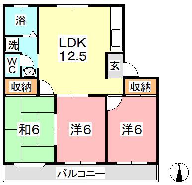 センスフルタウン西王寺 I E(3LDK/1階)の間取り写真