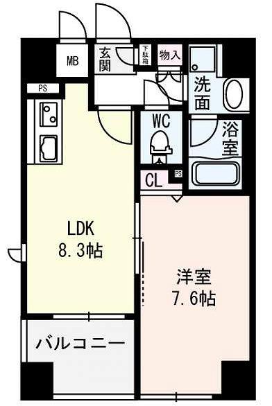 ディーレストナカノジマ(1LDK/4階)の間取り写真