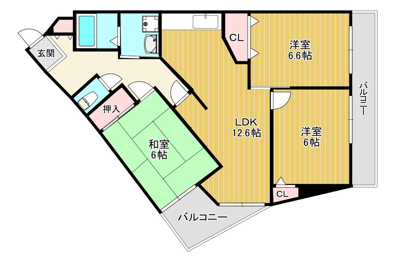 リバージュII(3LDK/4階)の間取り写真