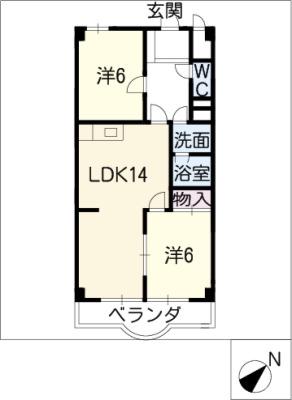 スカイハイツ塚本(2LDK/2階)の間取り写真