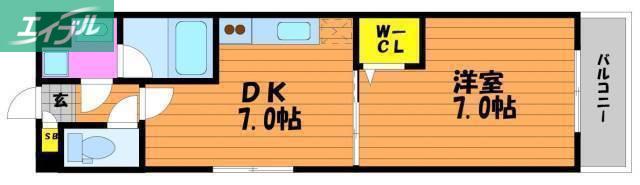ピアチェーレ医大南(1DK/1階)の間取り写真