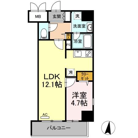 テゾーロ行橋(1LDK/5階)の間取り写真