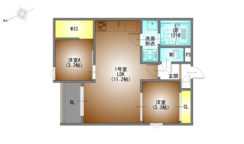 REGALEST SERENE鶴舞(2LDK/3階)の間取り写真