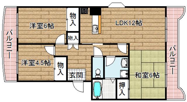 セピアコート芝生(3LDK/2階)の間取り写真