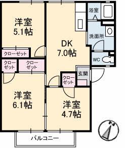 グレースフジ C棟(3DK/2階)の間取り写真