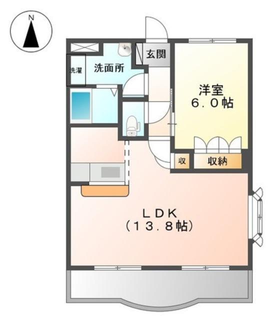 ディアベルジュII(1LDK/2階)の間取り写真
