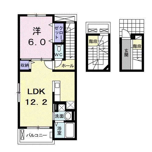 ライトスプリングB(1LDK/3階)の間取り写真