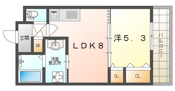 クリエオーレ大池町I(1LDK/2階)の間取り写真