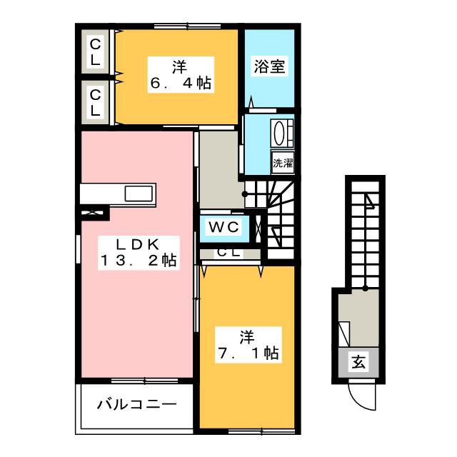カーサ・オリーブ(2LDK/2階)の間取り写真
